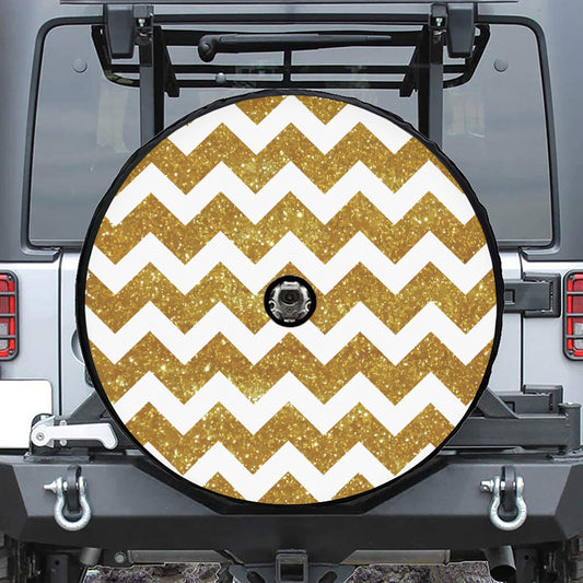 Gold And White Chevron Pattern Print Tire Cover With Camera Hole