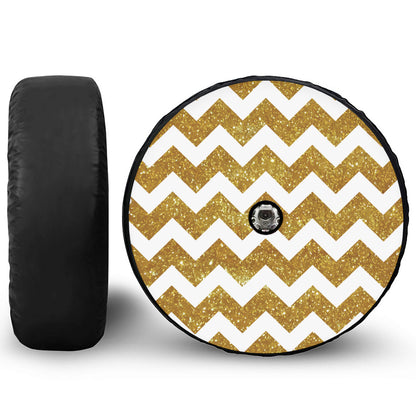 Gold And White Chevron Pattern Print Tire Cover With Camera Hole