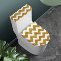 Gold And White Chevron Pattern Print Toilet Lid And Tank Cover Set