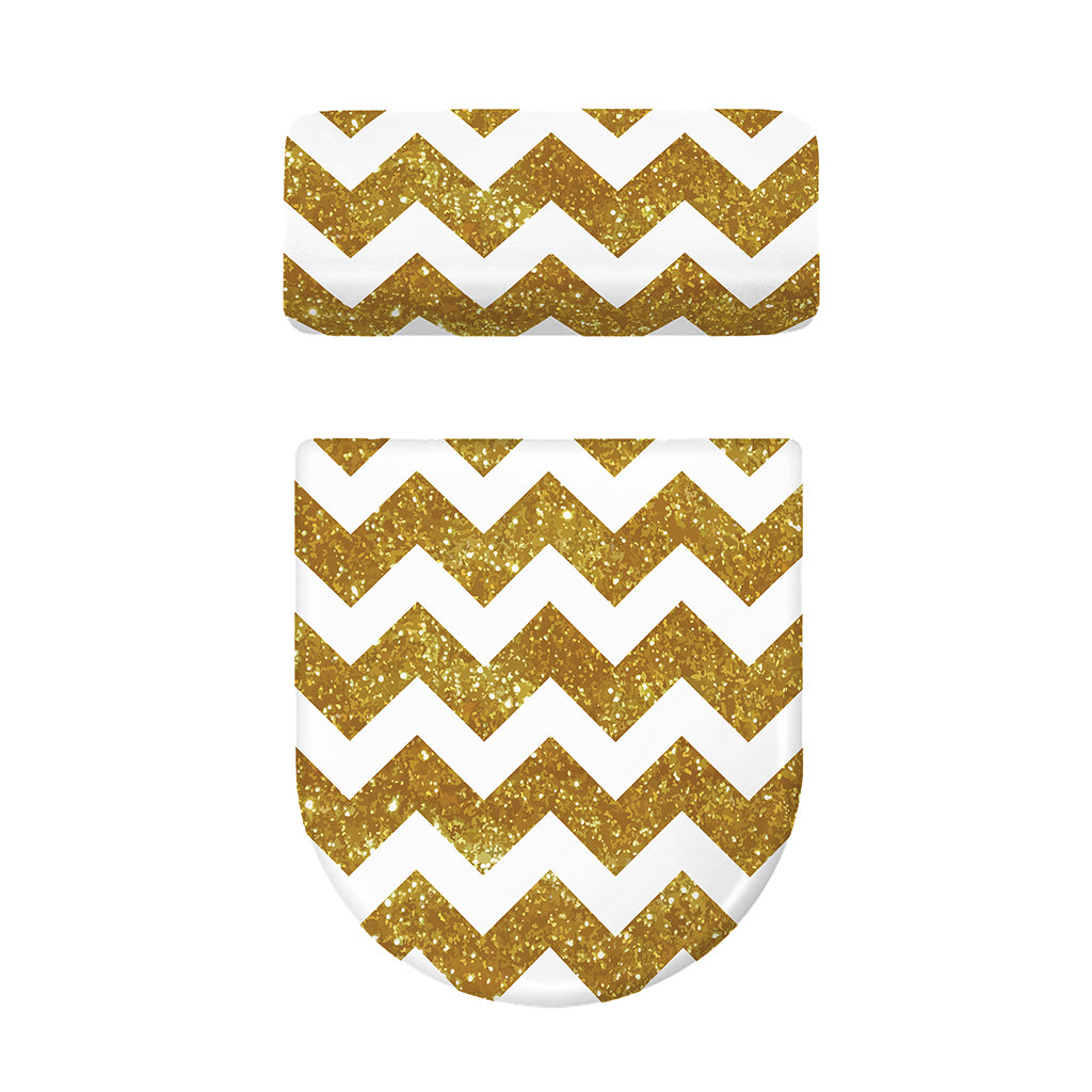 Gold And White Chevron Pattern Print Toilet Lid And Tank Cover Set