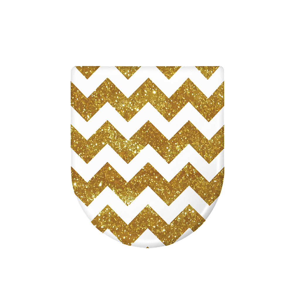 Gold And White Chevron Pattern Print Toilet Lid Cover