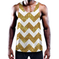 Gold And White Chevron Pattern Print Men's Workout Tank Top