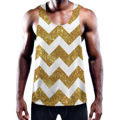 Gold And White Chevron Pattern Print Training Tank Top