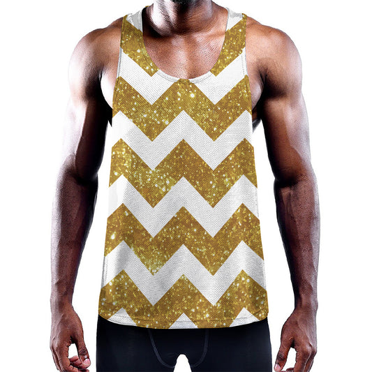 Gold And White Chevron Pattern Print Training Tank Top
