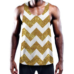 Gold And White Chevron Pattern Print Training Tank Top