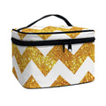 Gold And White Chevron Pattern Print Travel Makeup Bag