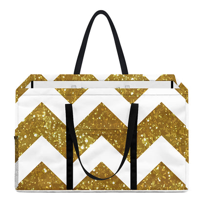 Gold And White Chevron Pattern Print Utility Tote Bag