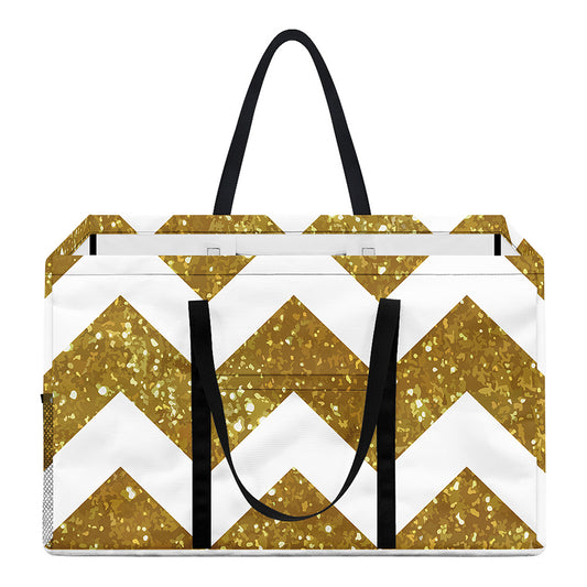 Gold And White Chevron Pattern Print Utility Tote Bag