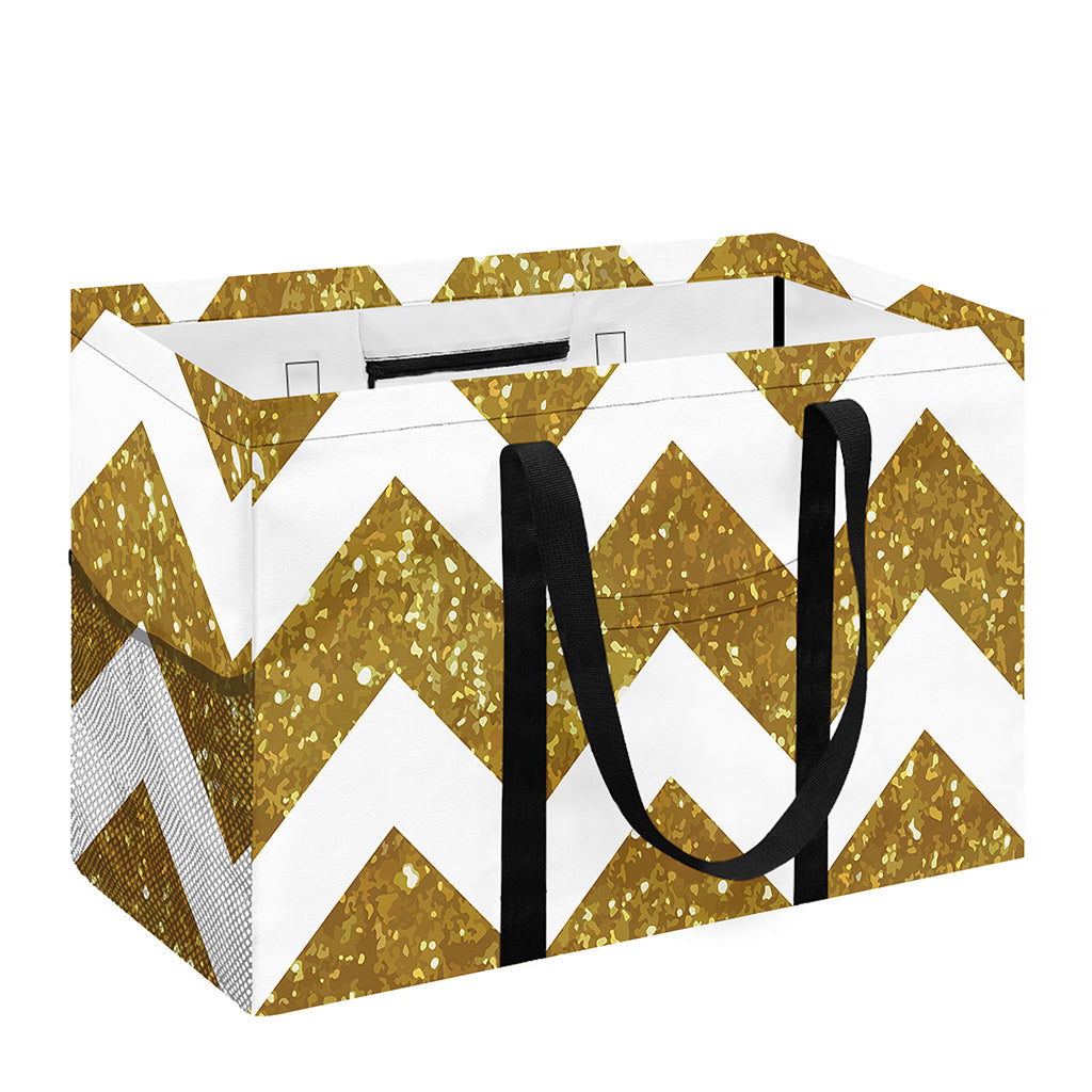Gold And White Chevron Pattern Print Utility Tote Bag