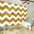 Gold And White Chevron Pattern Print Wall Sticker