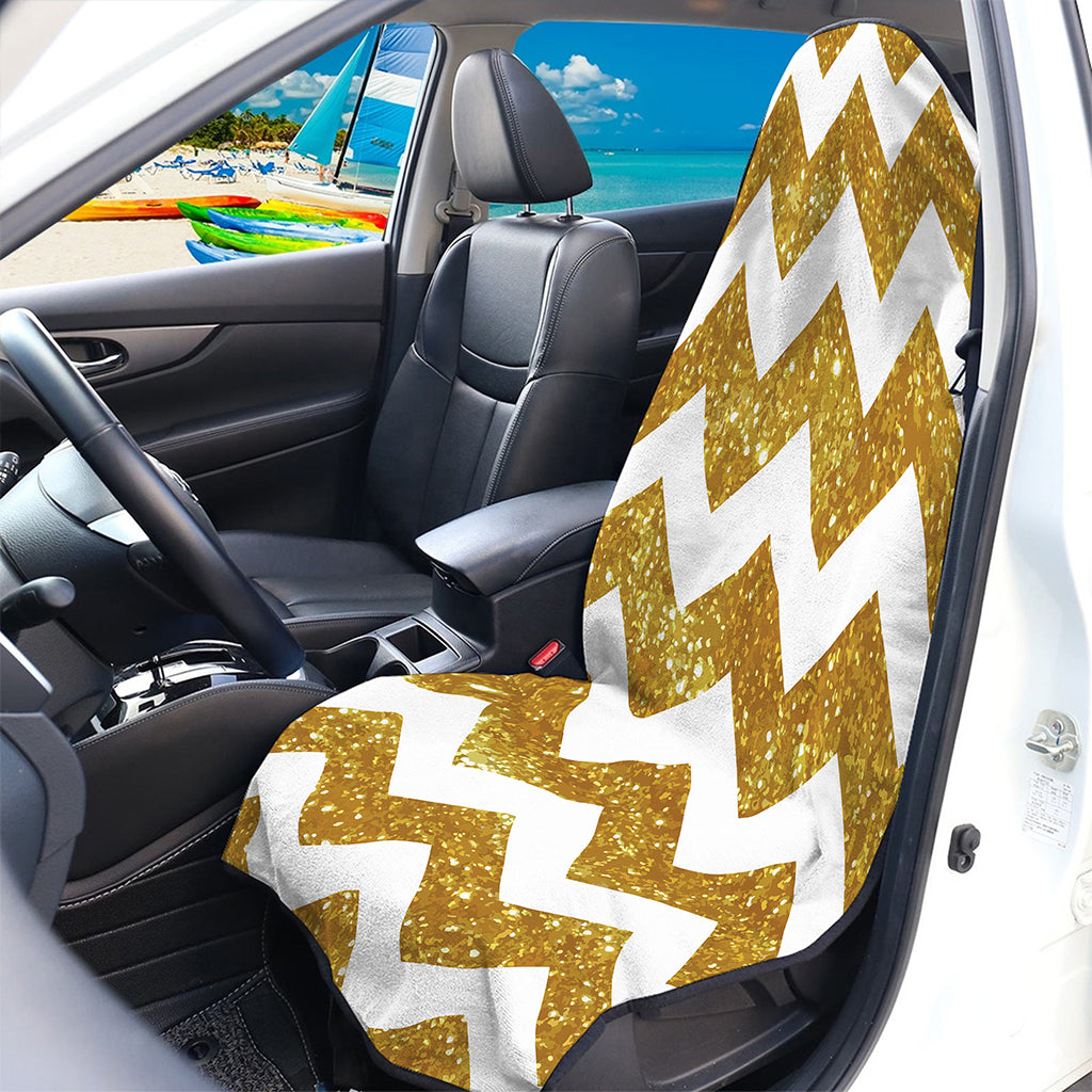 Gold And White Chevron Pattern Print Waterproof Car Seat Cover