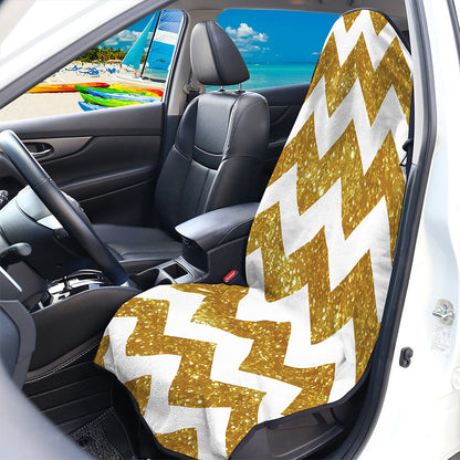Gold And White Chevron Pattern Print Waterproof Car Seat Cover