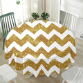 Gold And White Chevron Pattern Print Waterproof Round Tablecloth