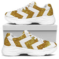 Gold And White Chevron Pattern Print White Chunky Shoes