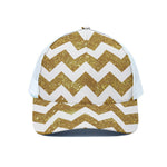 Gold And White Chevron Pattern Print White Mesh Trucker Cap