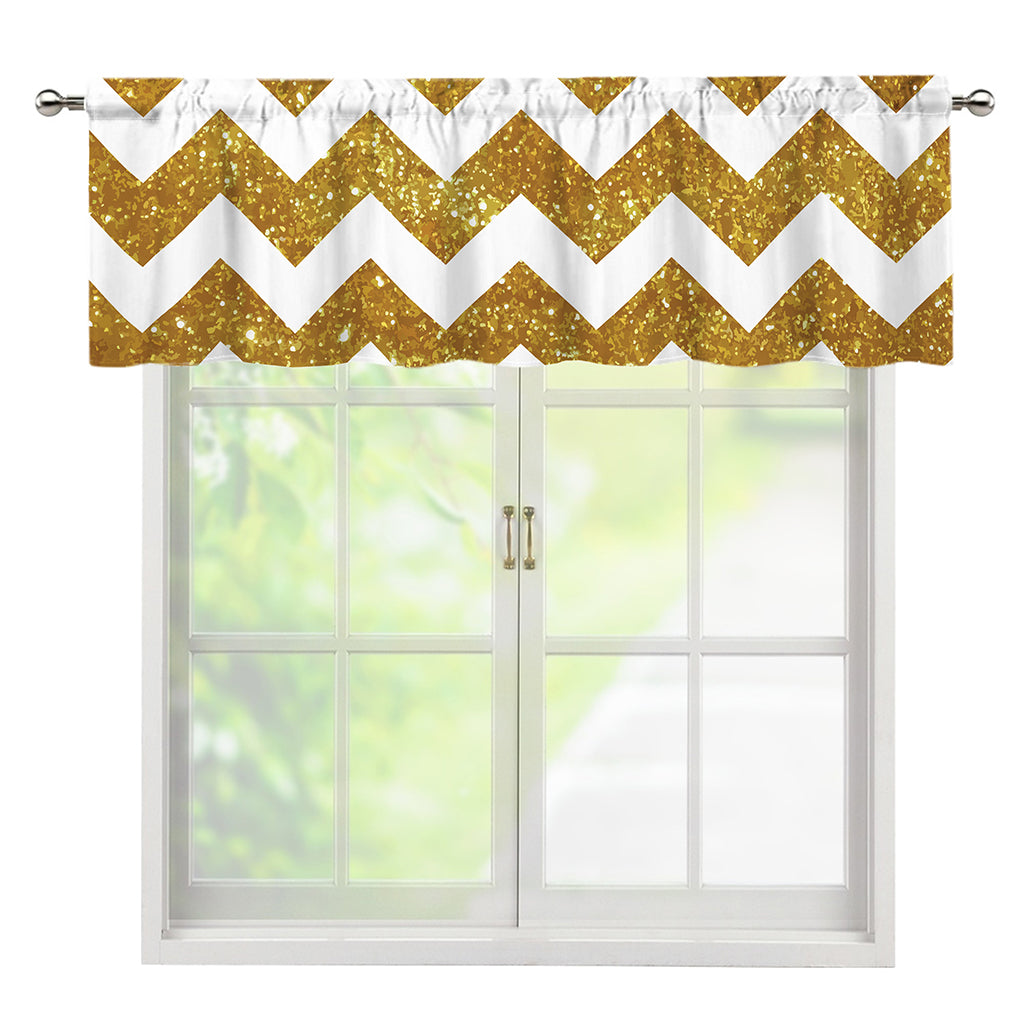 Gold And White Chevron Pattern Print Window Valance