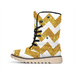 Gold And White Chevron Pattern Print Winter Boots
