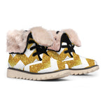 Gold And White Chevron Pattern Print Winter Boots