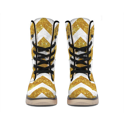 Gold And White Chevron Pattern Print Winter Boots