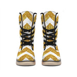 Gold And White Chevron Pattern Print Winter Boots