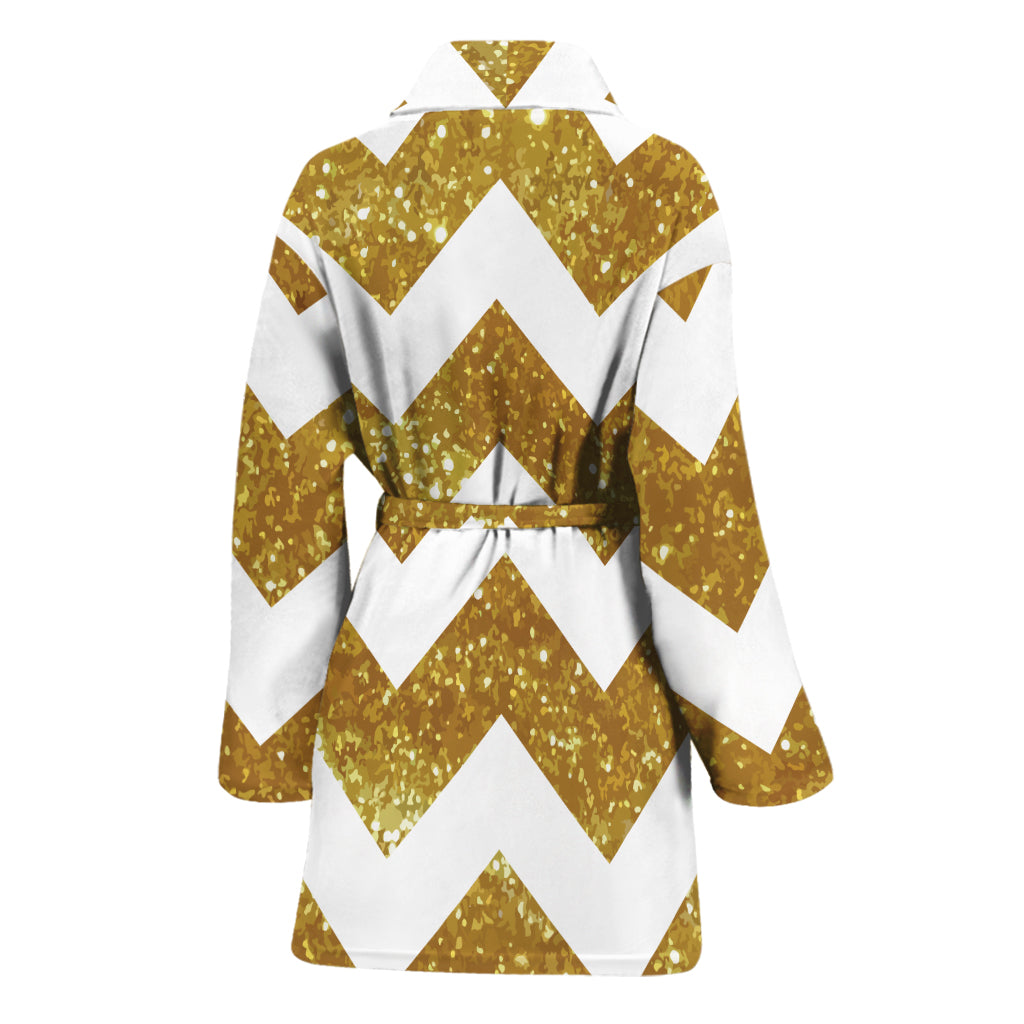 Gold And White Chevron Pattern Print Women's Bathrobe