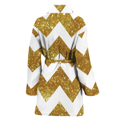 Gold And White Chevron Pattern Print Women's Bathrobe
