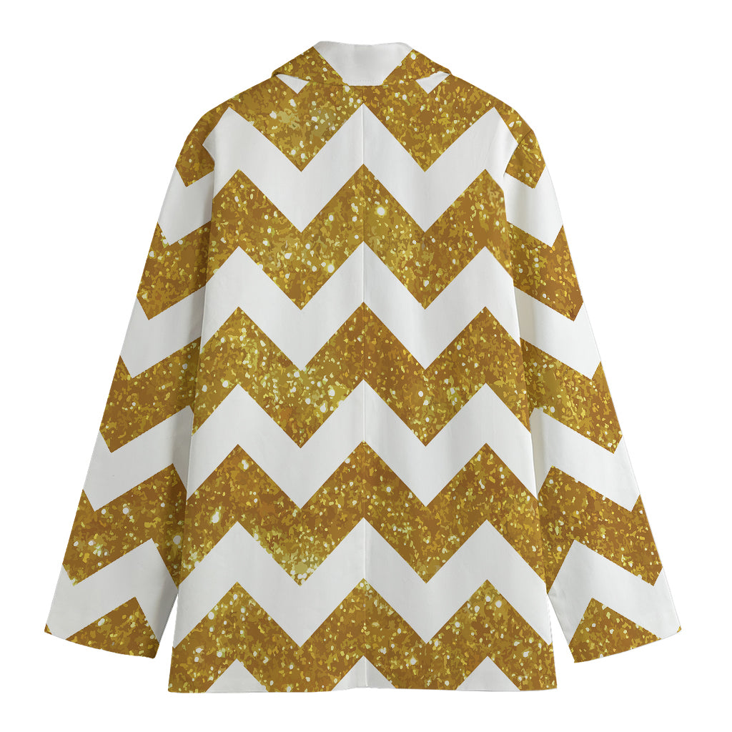 Gold And White Chevron Pattern Print Women's Blazer