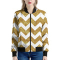 Gold And White Chevron Pattern Print Women's Bomber Jacket