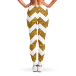 Gold And White Chevron Pattern Print Women's Leggings