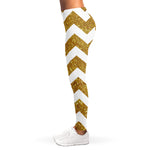 Gold And White Chevron Pattern Print Women's Leggings