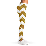 Gold And White Chevron Pattern Print Women's Leggings