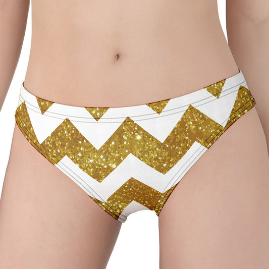 Gold And White Chevron Pattern Print Women's Panties