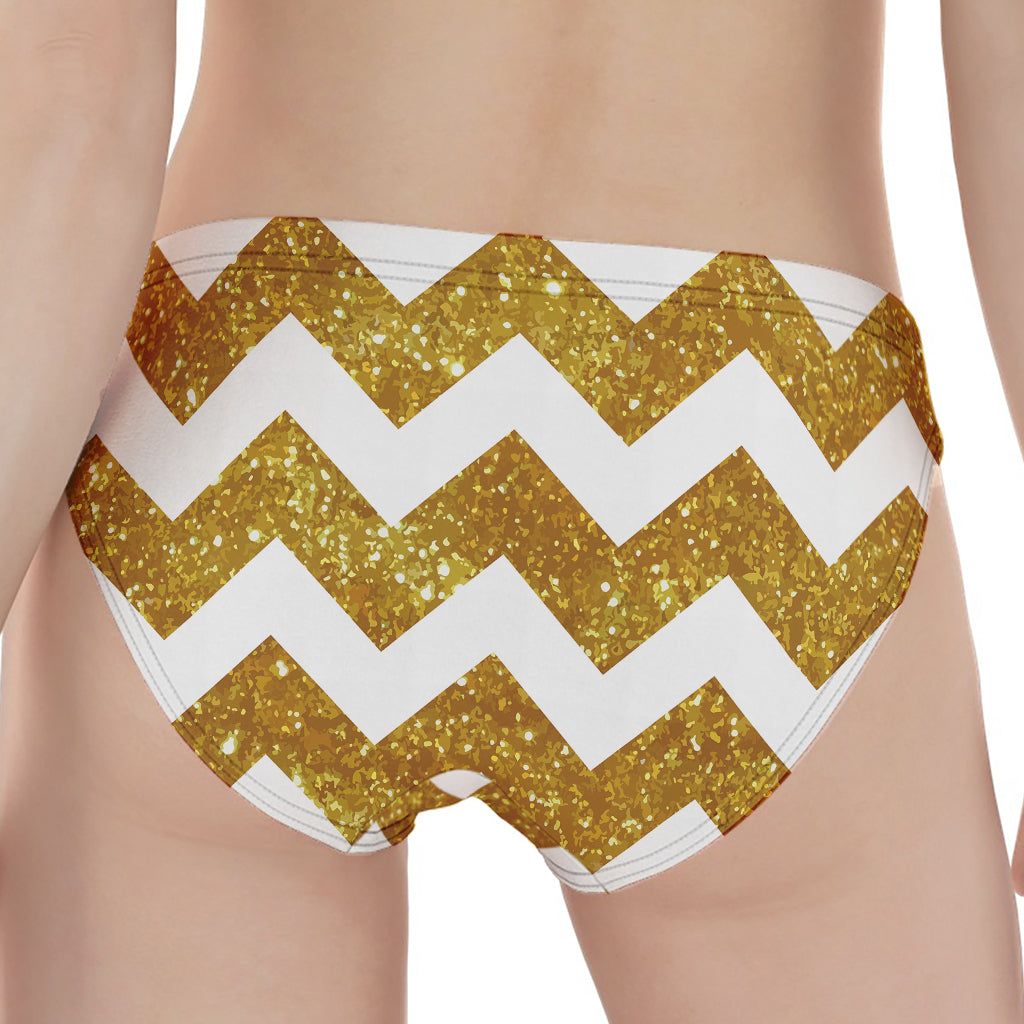 Gold And White Chevron Pattern Print Women's Panties