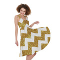 Gold And White Chevron Pattern Print Sleeveless Knee Length Dress