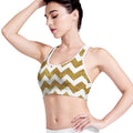 Gold And White Chevron Pattern Print Women's Sports Bra