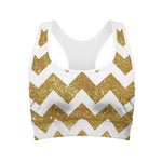 Gold And White Chevron Pattern Print Women's Sports Bra
