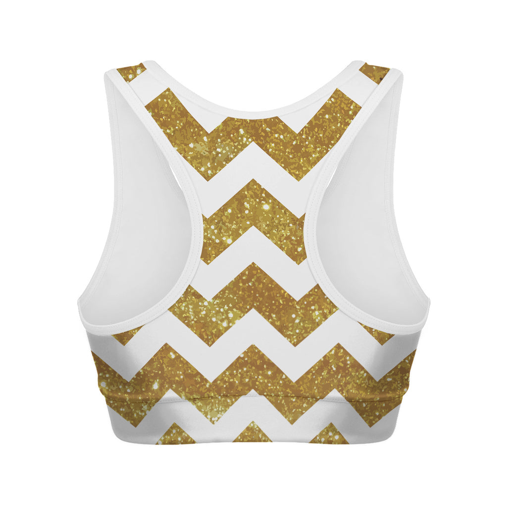 Gold And White Chevron Pattern Print Women's Sports Bra