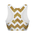 Gold And White Chevron Pattern Print Women's Sports Bra