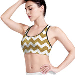 Gold And White Chevron Pattern Print Women's Sports Bra