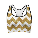 Gold And White Chevron Pattern Print Women's Sports Bra