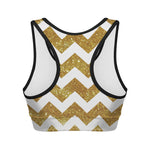 Gold And White Chevron Pattern Print Women's Sports Bra