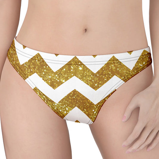Gold And White Chevron Pattern Print Women's Thong