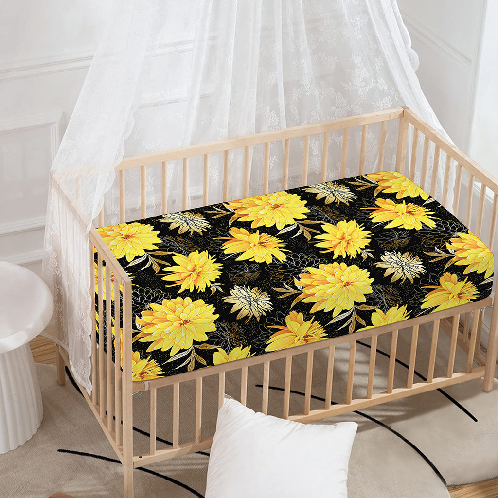 Gold And Yellow Floral Print Baby Crib Sheet