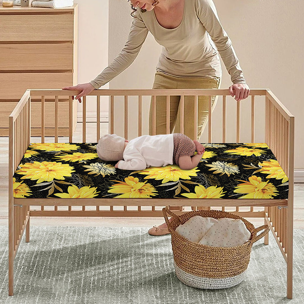 Gold And Yellow Floral Print Baby Crib Sheet