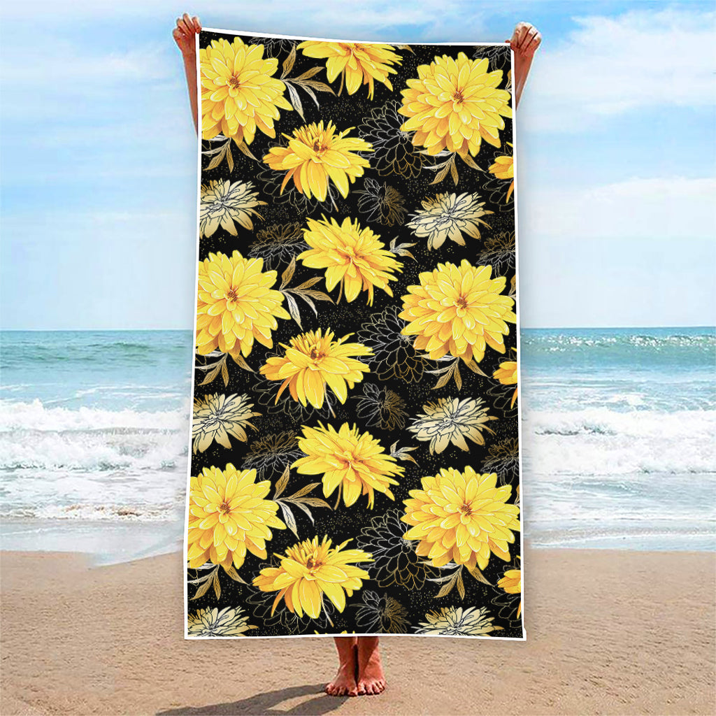 Gold And Yellow Floral Print Beach Towel