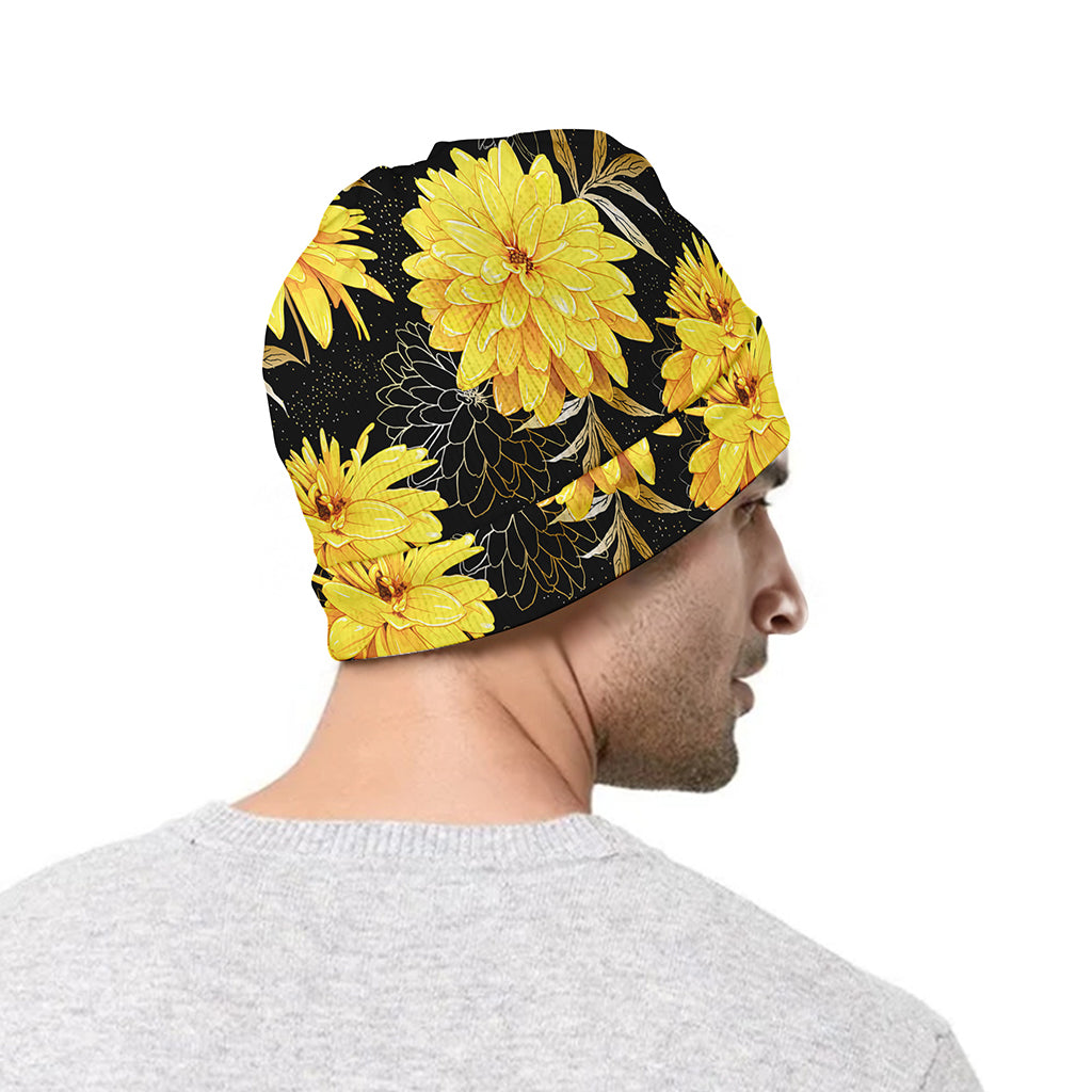 Gold And Yellow Floral Print Beanie