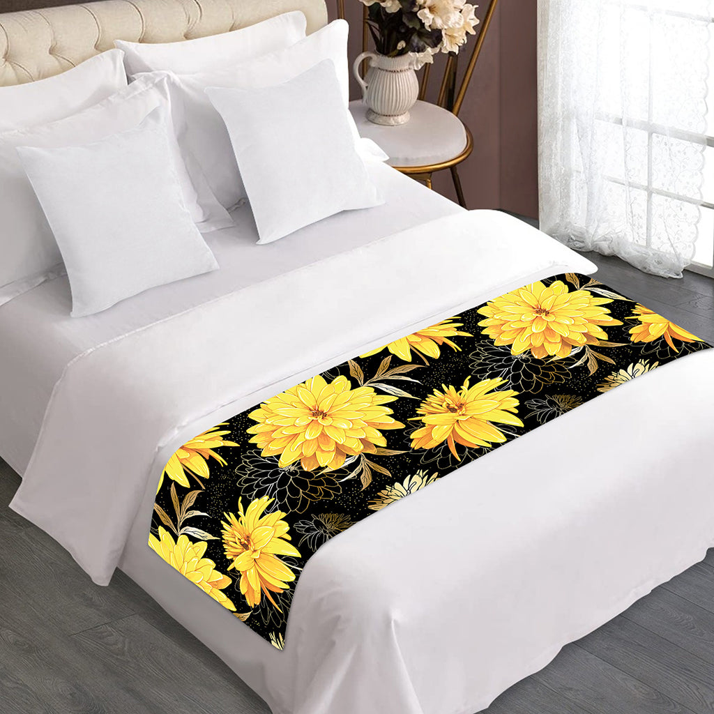 Gold And Yellow Floral Print Bed Runner