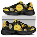 Gold And Yellow Floral Print Black Chunky Shoes