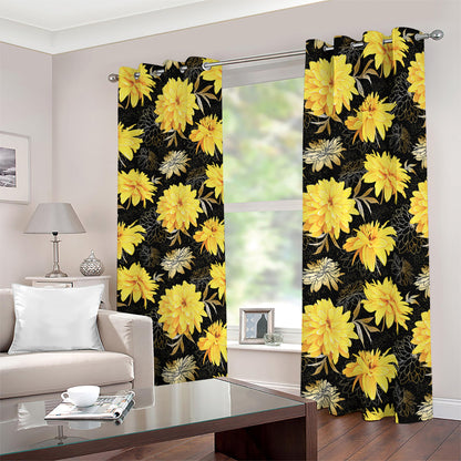 Gold And Yellow Floral Print Blackout Grommet Curtains