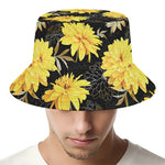 Gold And Yellow Floral Print Bucket Hat